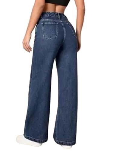 Women's wide leg jeans, high waist, baggy fit, dark blue - Image 3