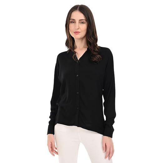 women's plain black shirt - rayon material | casual & office wear