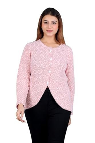 Women's dadu dayal women woolen round-neck self design cardigan sweater for winter wear full sleeves crop design