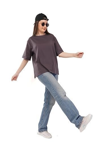 Women's casual oversized cotton t-shirt, short sleeve, loose fit - Image 3