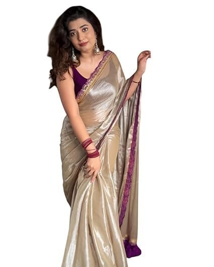 Women's hmp fashion womens pure soft two tone erode soft silk sarees with amazing lace work border and paired with plain banglori blouse piece - Image 2