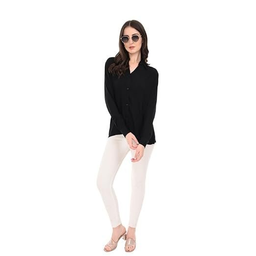 women's plain black shirt - rayon material | casual & office wear - Image 2