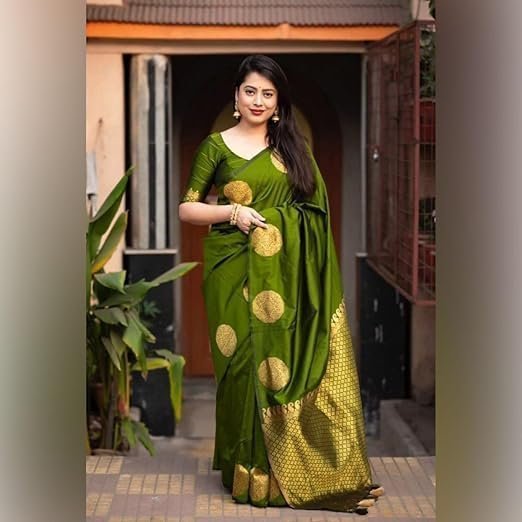 Women's c j enterprise womens pure banarasi soft silk saree kanjivaram style sarees with blouse piece for wedding (kerigola-51) - Image 3