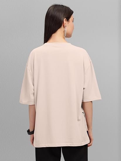 Women's beige trendy printed oversized t-shirt for women - Image 4