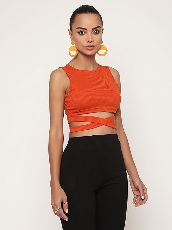 Women's avanova women's & girls' solid ribbed round neck sleeveless crop tops for women - Image 4