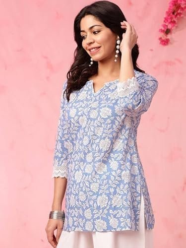 Women's kasooti women's trendy floral print topper kurti | short kurti with 3/4 sleeves – stylish & comfortable|| kurta for women - Image 3