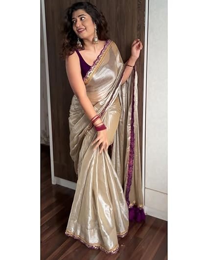 Women's hmp fashion womens pure soft two tone erode soft silk sarees with amazing lace work border and paired with plain banglori blouse piece