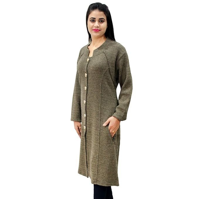 Women's matelco women's woollen button a-line long coat with pockets - Image 4