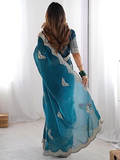 Women's saree mall women's multicolor organza embroidered saree with unstitched blouse piece (radha1901_rx_parent) - Image 3