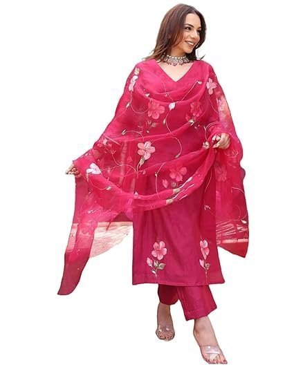 Women's designer women's rayon viscose printed straight kurta with pant & dupatta - Image 3