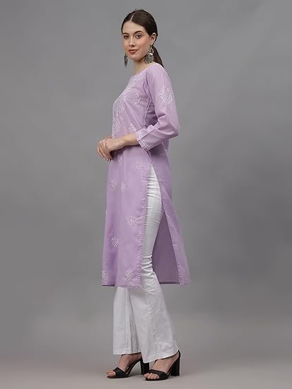 Women's seva chikan hand embroidered lucknowi chikankari cotton kurta kurti for women scl4655