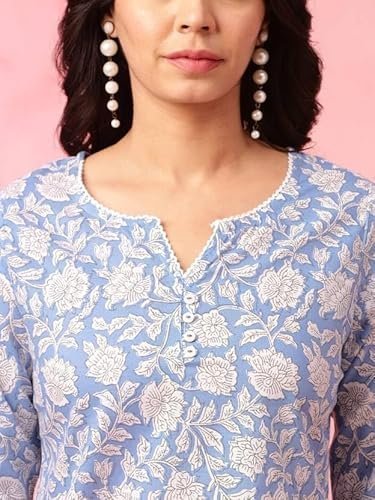 Women's kasooti women's trendy floral print topper kurti | short kurti with 3/4 sleeves – stylish & comfortable|| kurta for women - Image 2