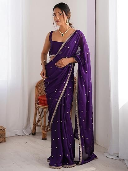 Pure Georgette Embroidered Saree With Unstitched Blouse Piece - Image 4