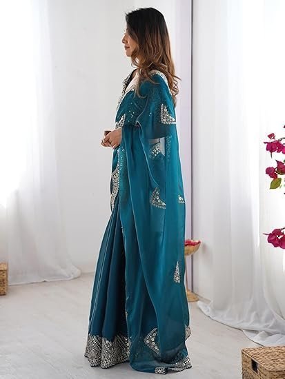 Women's saree mall women's multicolor organza embroidered saree with unstitched blouse piece (radha1901_rx_parent) - Image 6