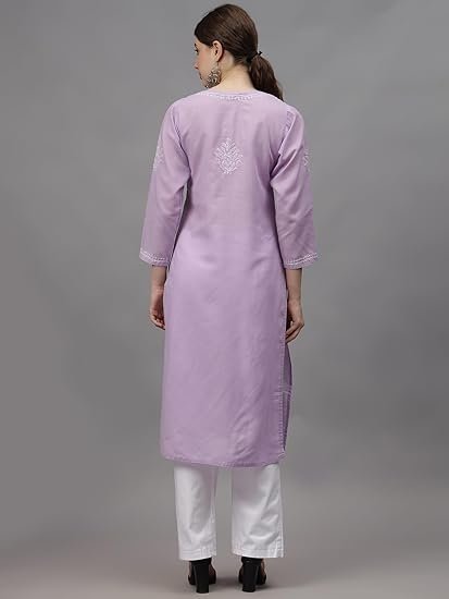 Women's seva chikan hand embroidered lucknowi chikankari cotton kurta kurti for women scl4655 - Image 3
