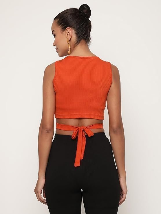 Women's avanova women's & girls' solid ribbed round neck sleeveless crop tops for women - Image 6
