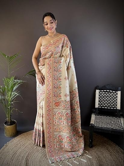 Women's d v enterprise women's pure original kanchipuram zari weaving silk kalamkari kanjivaram desinger saree with blouse piece for wedding - Image 3