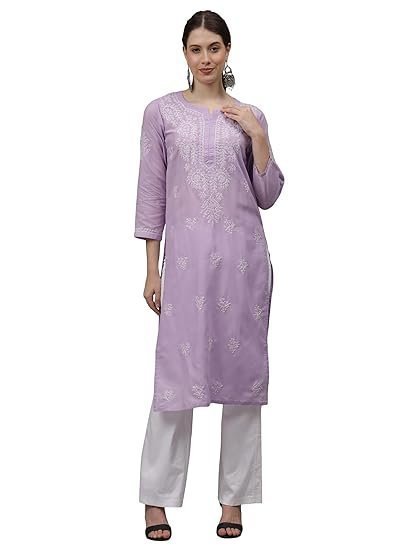 Women's seva chikan hand embroidered lucknowi chikankari cotton kurta kurti for women scl4655 - Image 5