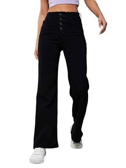 Women's crudo women's wide-leg high-rise stretchable patch-pocketed denim jeans