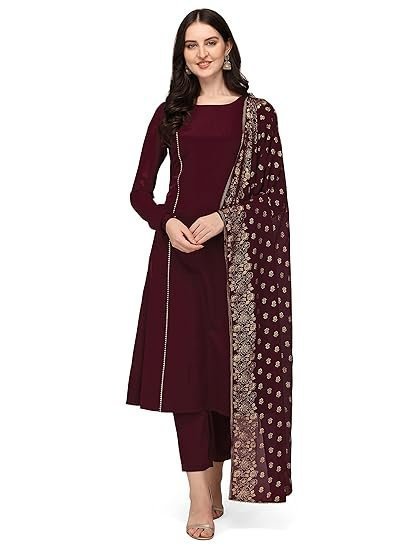 Women's fiorra women's maroon poly crepe a-line kurta set with dupatta