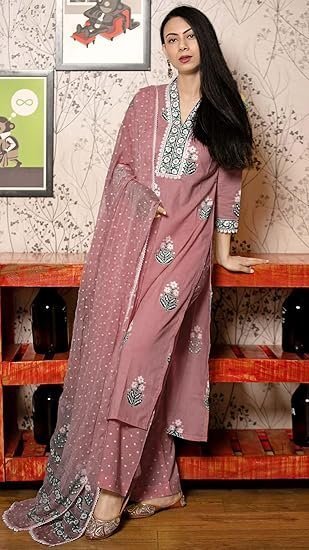 women's rayon viscose printed straight kurta with pant & dupatta