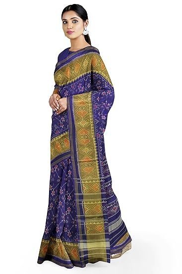 Women's garvi gurjari (a gujarat govt enterprise women blue shaded handloom single ikat silk patola saree (ggcsiks111)