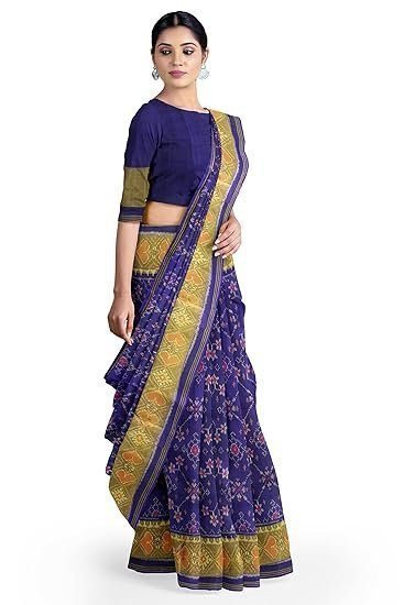 Women's garvi gurjari (a gujarat govt enterprise women blue shaded handloom single ikat silk patola saree (ggcsiks111) - Image 4