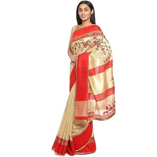 Women's satya paul white banarasi silk embroidered women saree with blouse piece - Image 3