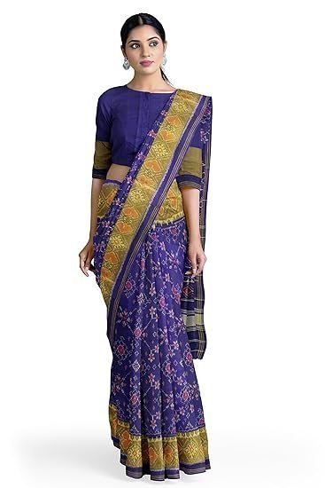 Women's garvi gurjari (a gujarat govt enterprise women blue shaded handloom single ikat silk patola saree (ggcsiks111) - Image 3