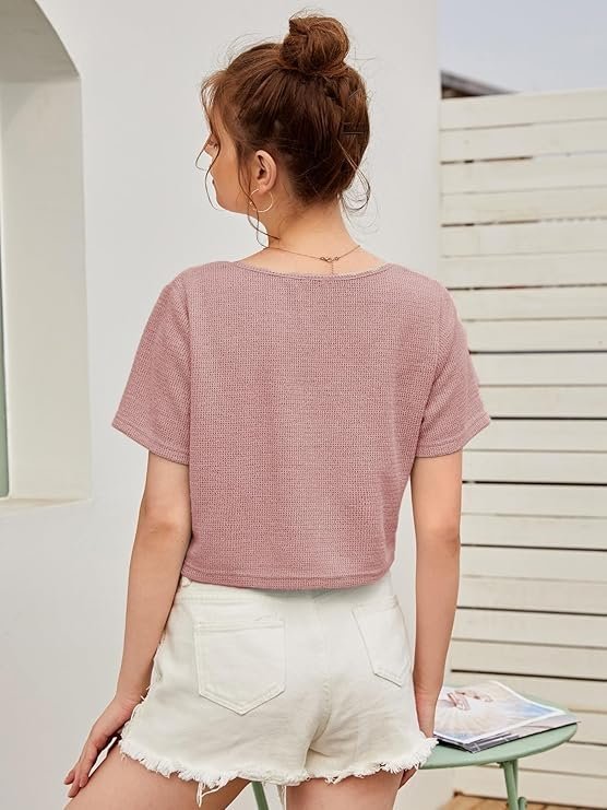 Women's womens fashion crop tops summer winter baisc v neck casual short sleeve crop tops for women | women fashion - Image 5