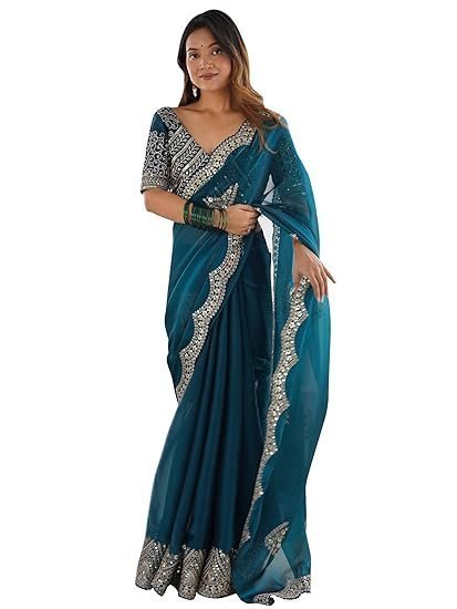 Women's saree mall women's multicolor organza embroidered saree with unstitched blouse piece (radha1901_rx_parent)