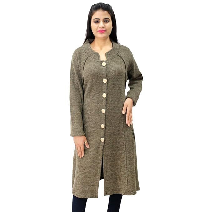 Women's matelco women's woollen button a-line long coat with pockets