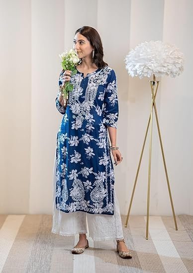 women's rayon blend chikankari embroidered straight kurta - Image 3