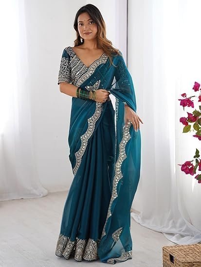 Women's saree mall women's multicolor organza embroidered saree with unstitched blouse piece (radha1901_rx_parent) - Image 4