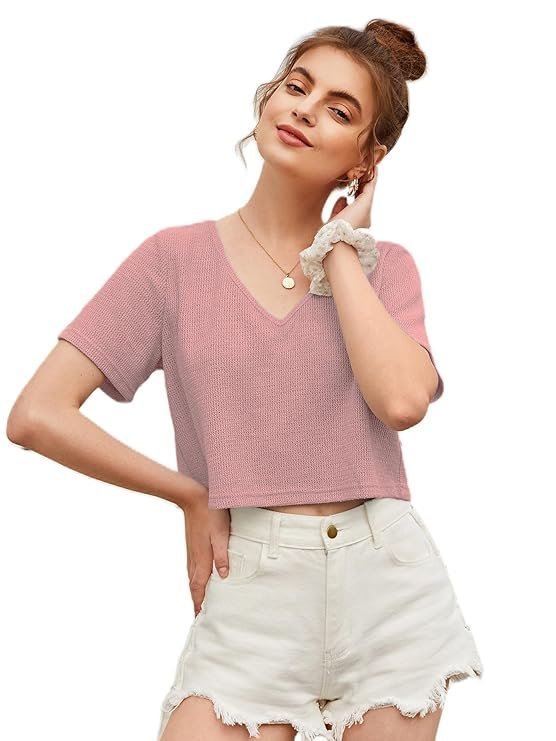 Women's womens fashion crop tops summer winter baisc v neck casual short sleeve crop tops for women | women fashion