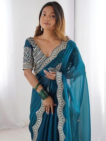 Women's saree mall women's multicolor organza embroidered saree with unstitched blouse piece (radha1901_rx_parent) - Image 5