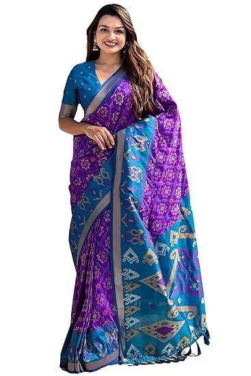 women's kanjivaram patola soft silk sarees with unstitched blouse piece