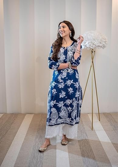 women's rayon blend chikankari embroidered straight kurta - Image 4