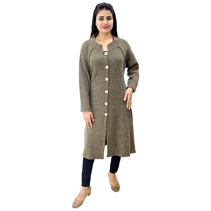 Women's matelco women's woollen button a-line long coat with pockets - Image 2