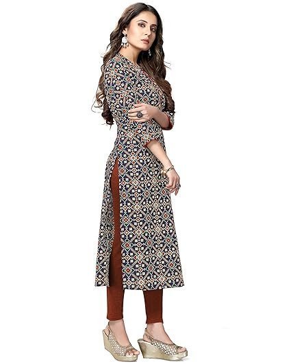 Women's rajnandini women's pure cotton jaipuri printed straight kurti (ready to wear; navy blue and red; s to 4xl) - Image 4