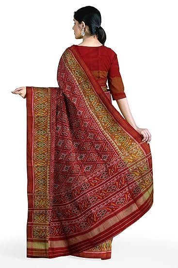 Women's garvi gurjari (a gujarat govt enterprise women dark red shaded handloom single ikat silk patola saree (ggcsiks124) - Image 5