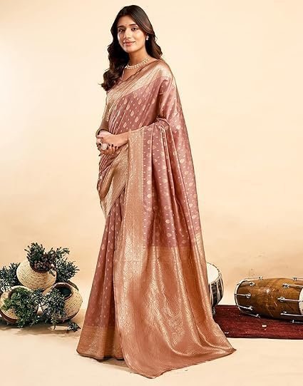 women's pure kanjivaram silk saree soft sarees banarasi style with blouse piece for wedding - Image 3