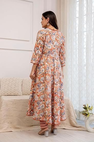 Women's parthvi women's printed cotton anarkali kurta & pant with dupatta set - Image 4
