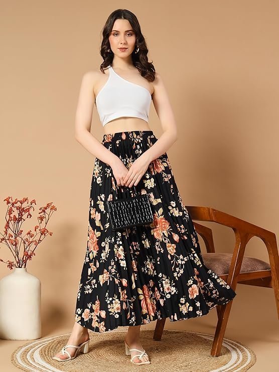 Women's kzully | floral printed maxi skirt | comfortable elastic waist | stylish morden and comfortable looking | fashionable and modern look perfect for any event - Image 3