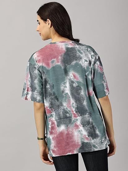 Women's rodzen oversized | loose fit | half sleeves 100% cotton round neck tie-dye printed t-shirt for womens/girls - Image 3