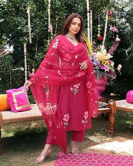 Women's designer women's rayon viscose printed straight kurta with pant & dupatta - Image 2