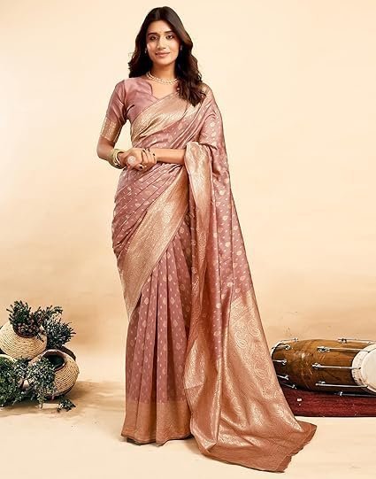women's pure kanjivaram silk saree soft sarees banarasi style with blouse piece for wedding - Image 4