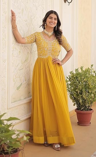 Women's fashion basket georgette embroidered anarkali gown for women