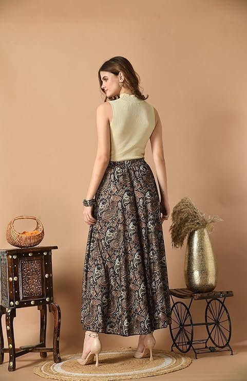 Women's women floral printed skirt | stylish a- line pleated skirt | party casual wear floor length skirt - Image 3