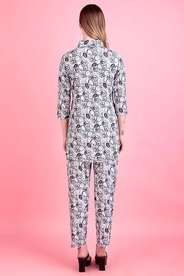 Women's women’s digital printed co-ord set with mandarin collar, 3/4 sleeves & button-down design | full pair fancy travel kurta set - Image 4